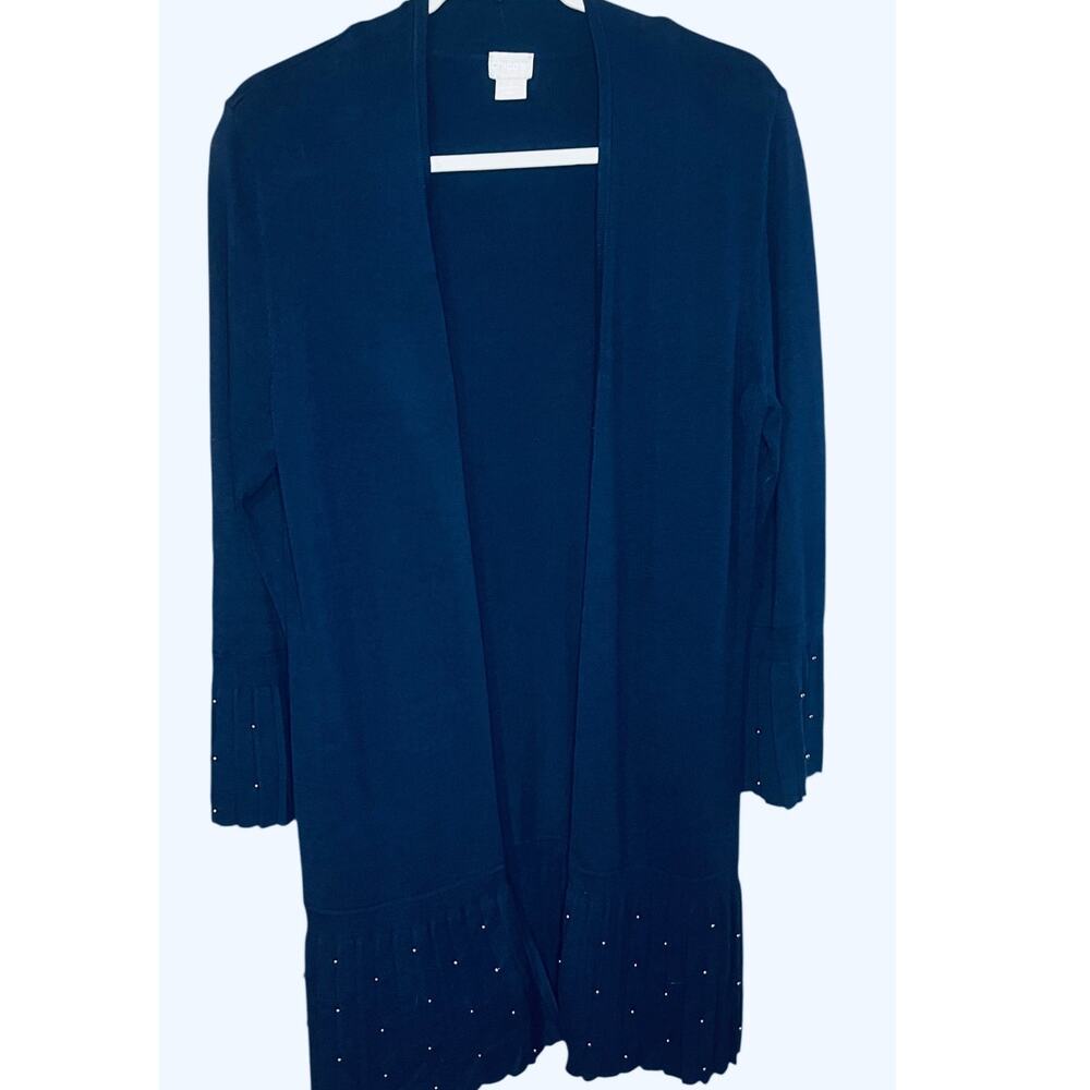 Chico’s Pearl and  Pleated Navy Open Front Duster Size 1 = Size 8